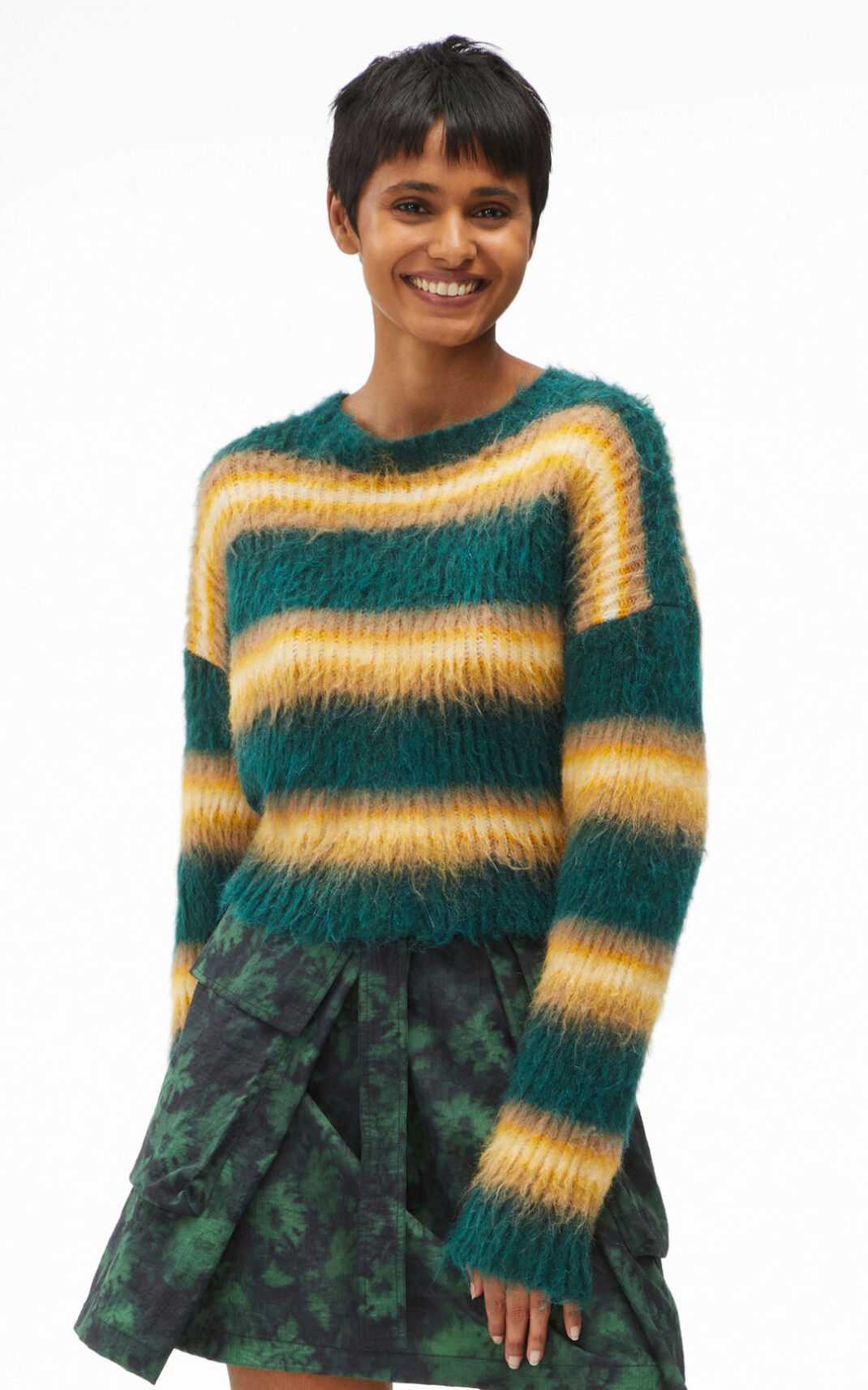 Suéter Kenzo Cropped striped alpaca Feminino - Verdes Escuro | 498OGFLQU